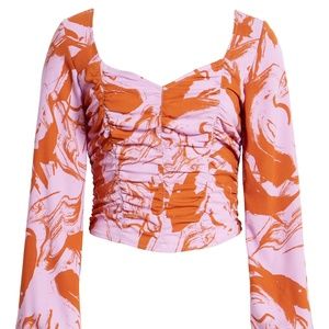 Nordstrom's - Open Edit Cropped Ruched Long Sleeve Top- S